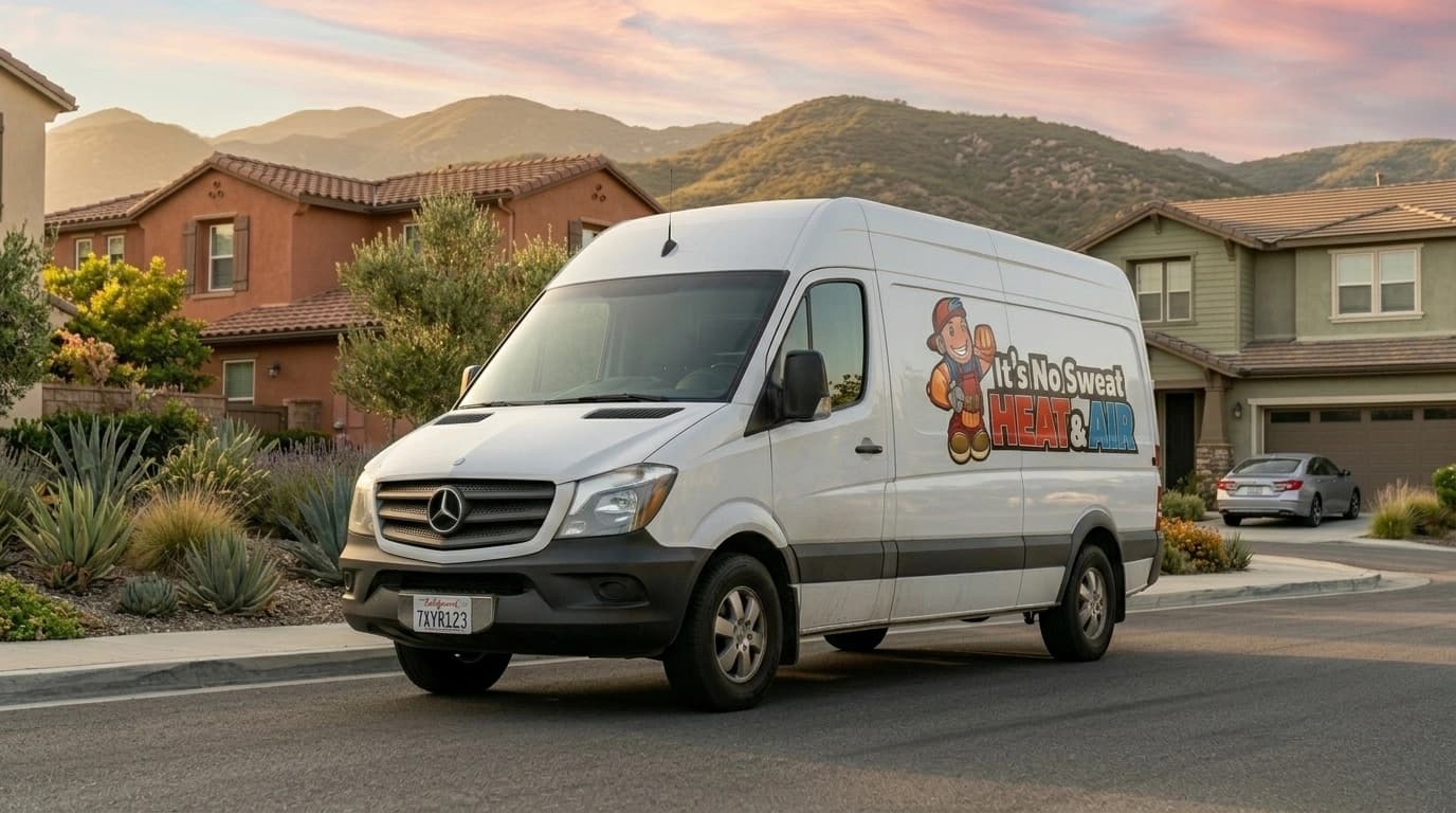 It's No Sweat Heat & Air service van in Sunnymead, CA